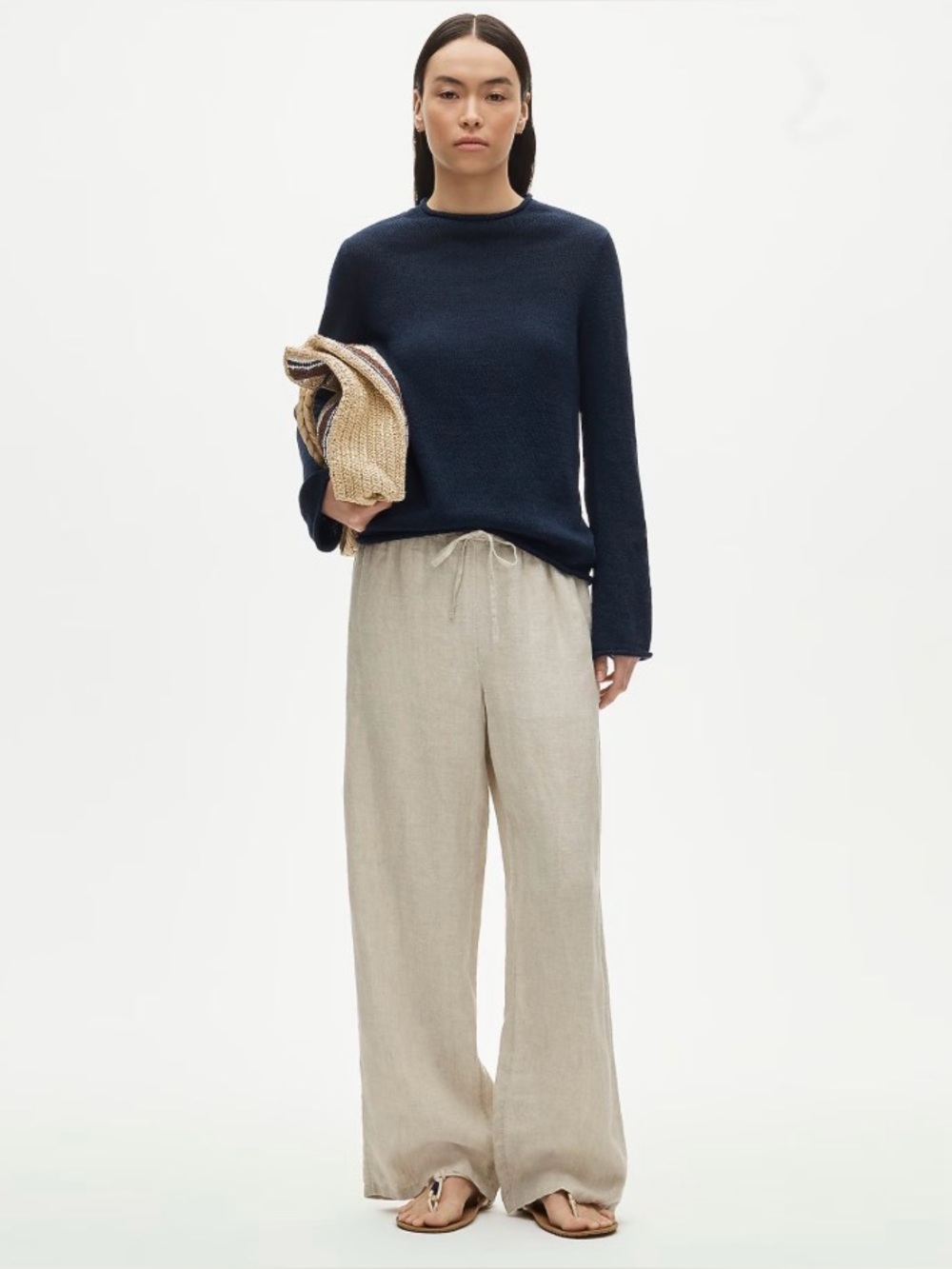 J.Crew Soleil Pant in Linen Flax Beige Wide Leg Drawstring Size XL NWT $98